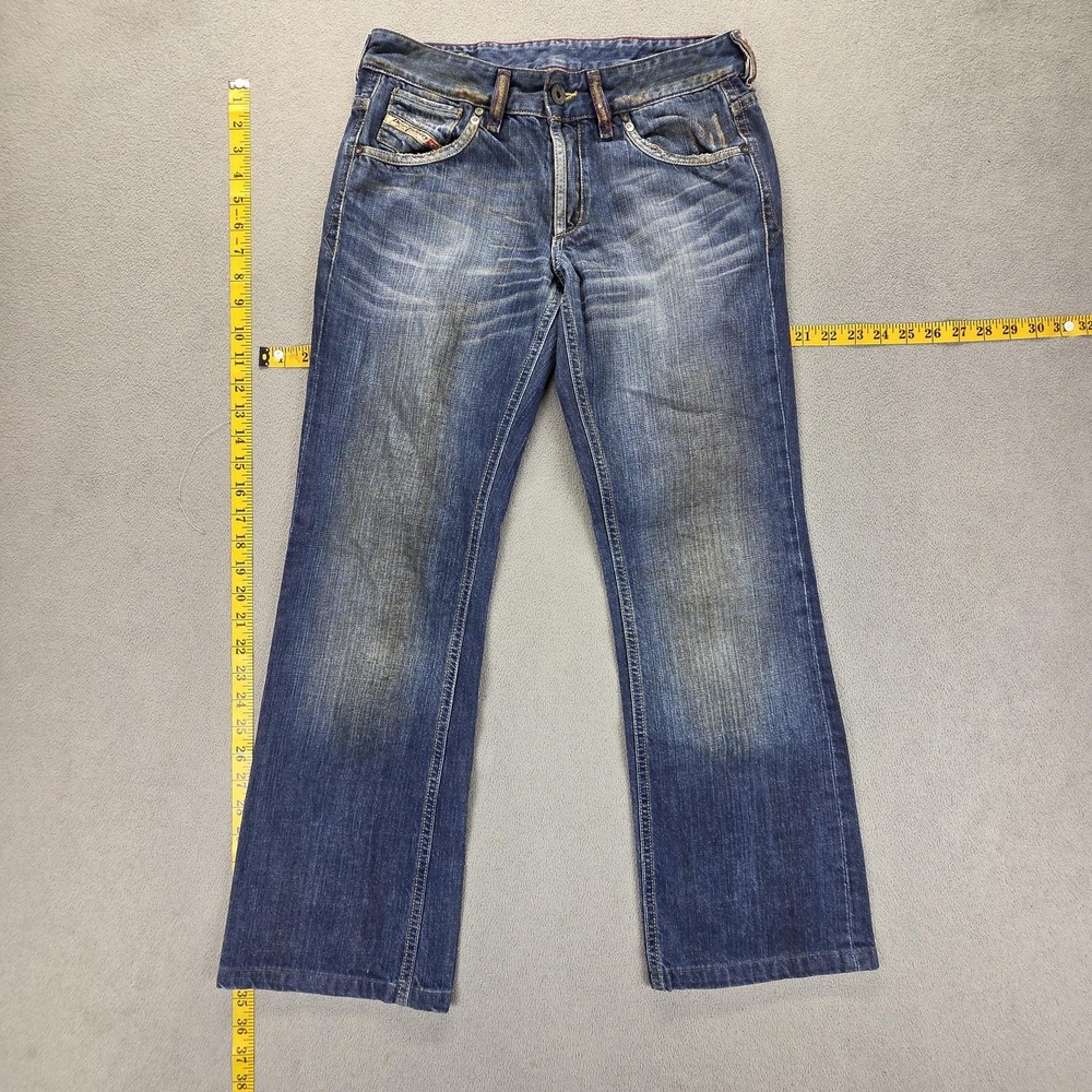 Diesel Jeans Mens 28x32 Blue Zharx Regular Bootcut Altered Hem Made In Italy